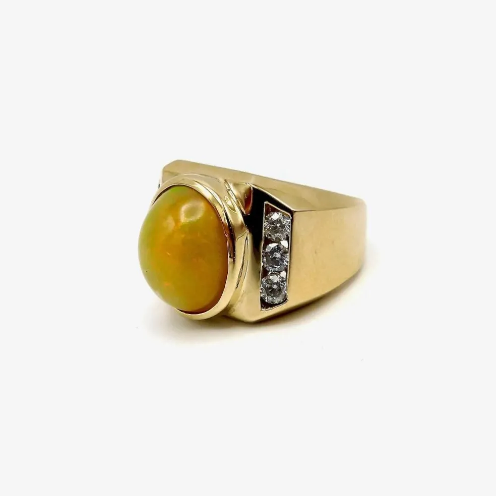 Bague cocktail en or 14 carats avec opale et diamant
