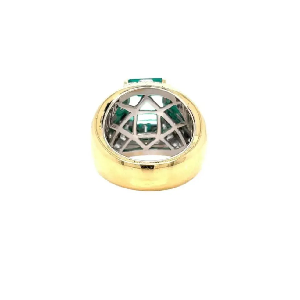 Bague cocktail en or avec diamant émeraude colombienne certifiée rétro