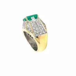 Bague cocktail en or avec diamant émeraude colombienne certifiée rétro