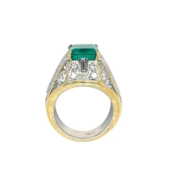 Bague cocktail en or avec diamant émeraude colombienne certifiée rétro