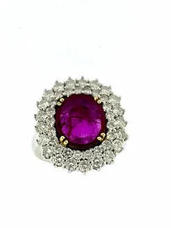 Bague cocktail en or blanc, diamants et rubis 3.40cts certificat IGI