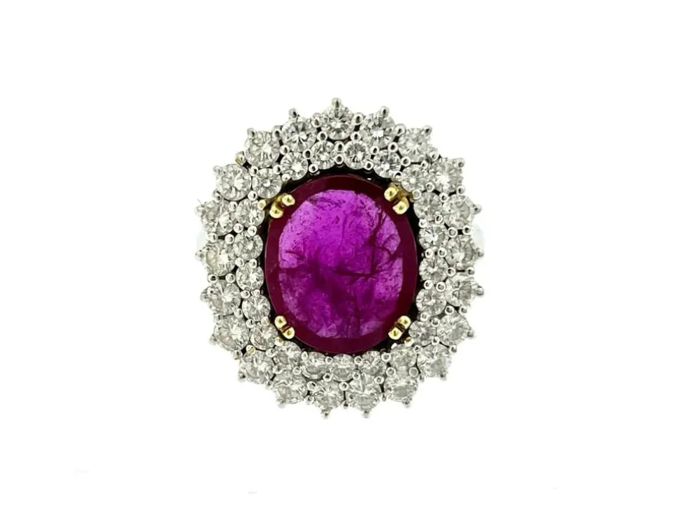 Bague cocktail en or blanc, diamants et rubis 3.40cts certificat IGI