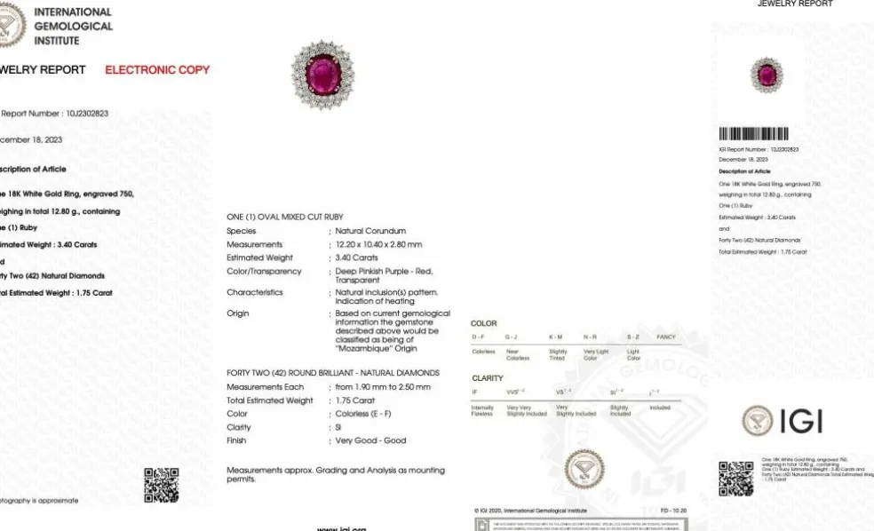 Bague cocktail en or blanc, diamants et rubis 3.40cts certificat IGI