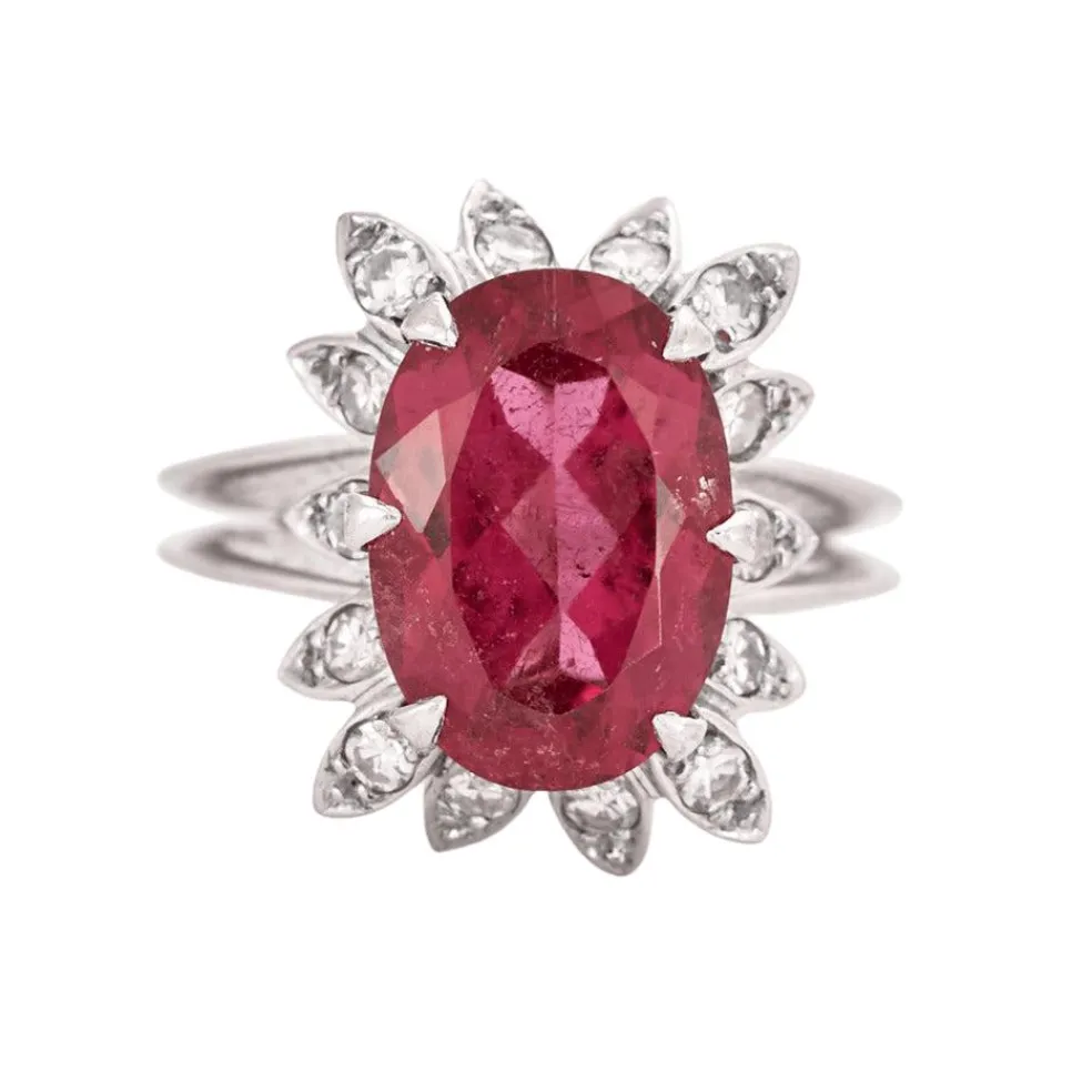 Bague cocktail en or gris Tourmaline et diamants