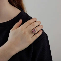 Bague cocktail en or gris Tourmaline et diamants