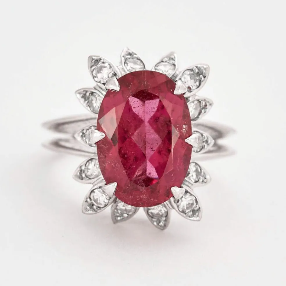 Bague cocktail en or gris Tourmaline et diamants