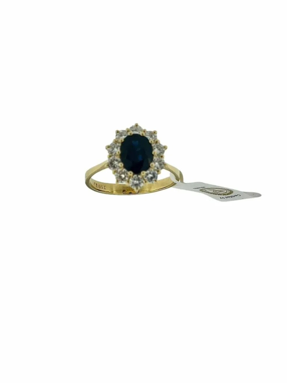 Bague cocktail en or jaune saphir 2.60ct et diamants certificat IGI