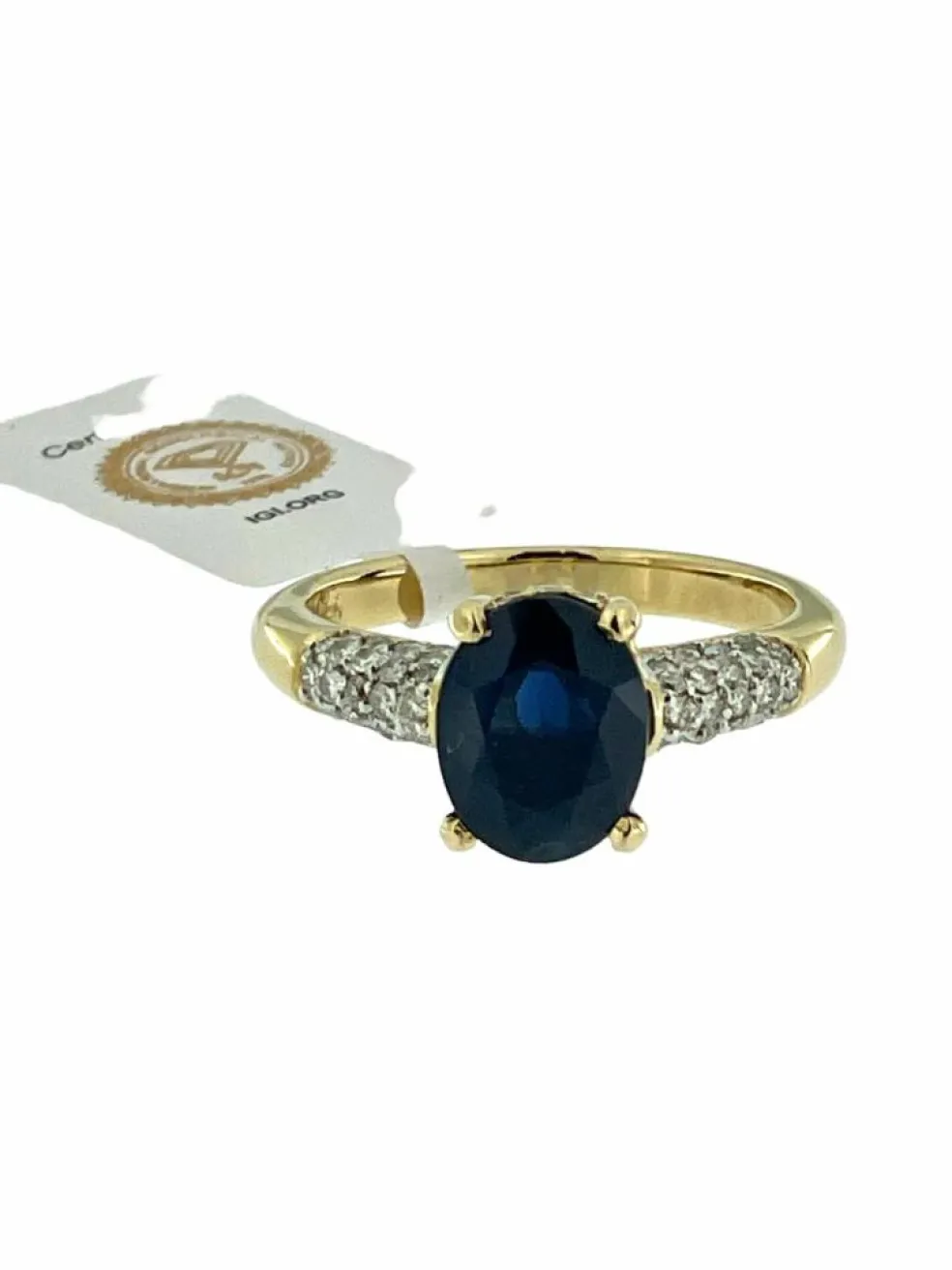Bague cocktail en or jaune et blanc, diamants et saphir 2.5ct certificat IGI