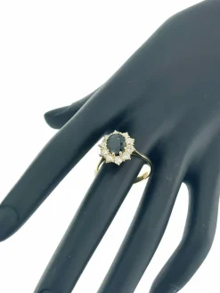 Bague cocktail en or jaune saphir 2.60ct et diamants certificat IGI