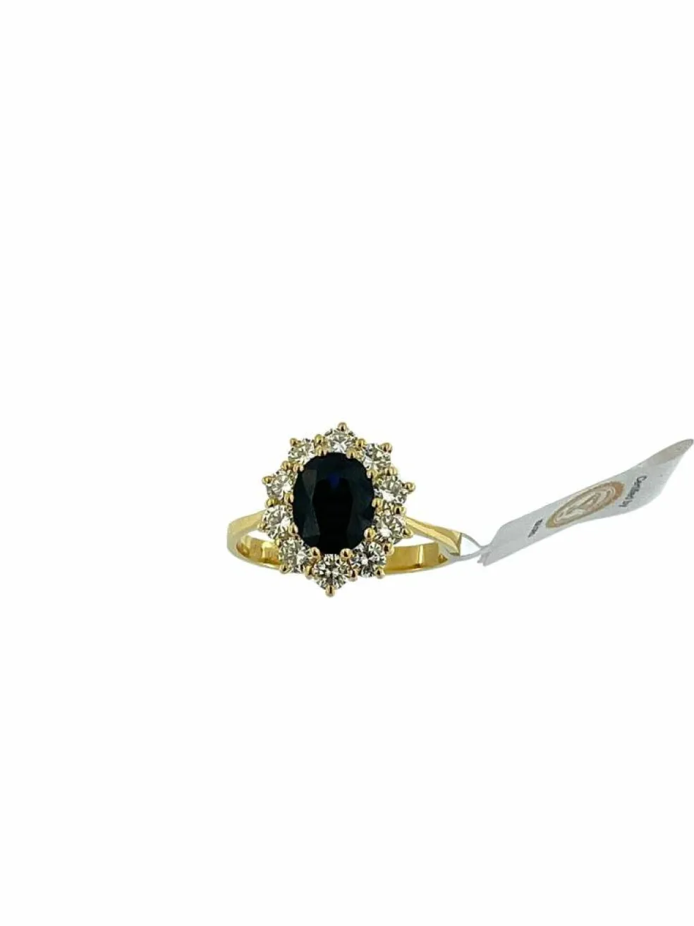 Bague cocktail en or jaune saphir 2.60ct et diamants certificat IGI