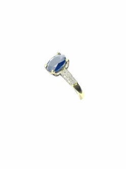 Bague cocktail en or jaune et blanc, diamants et saphir 2.5ct certificat IGI