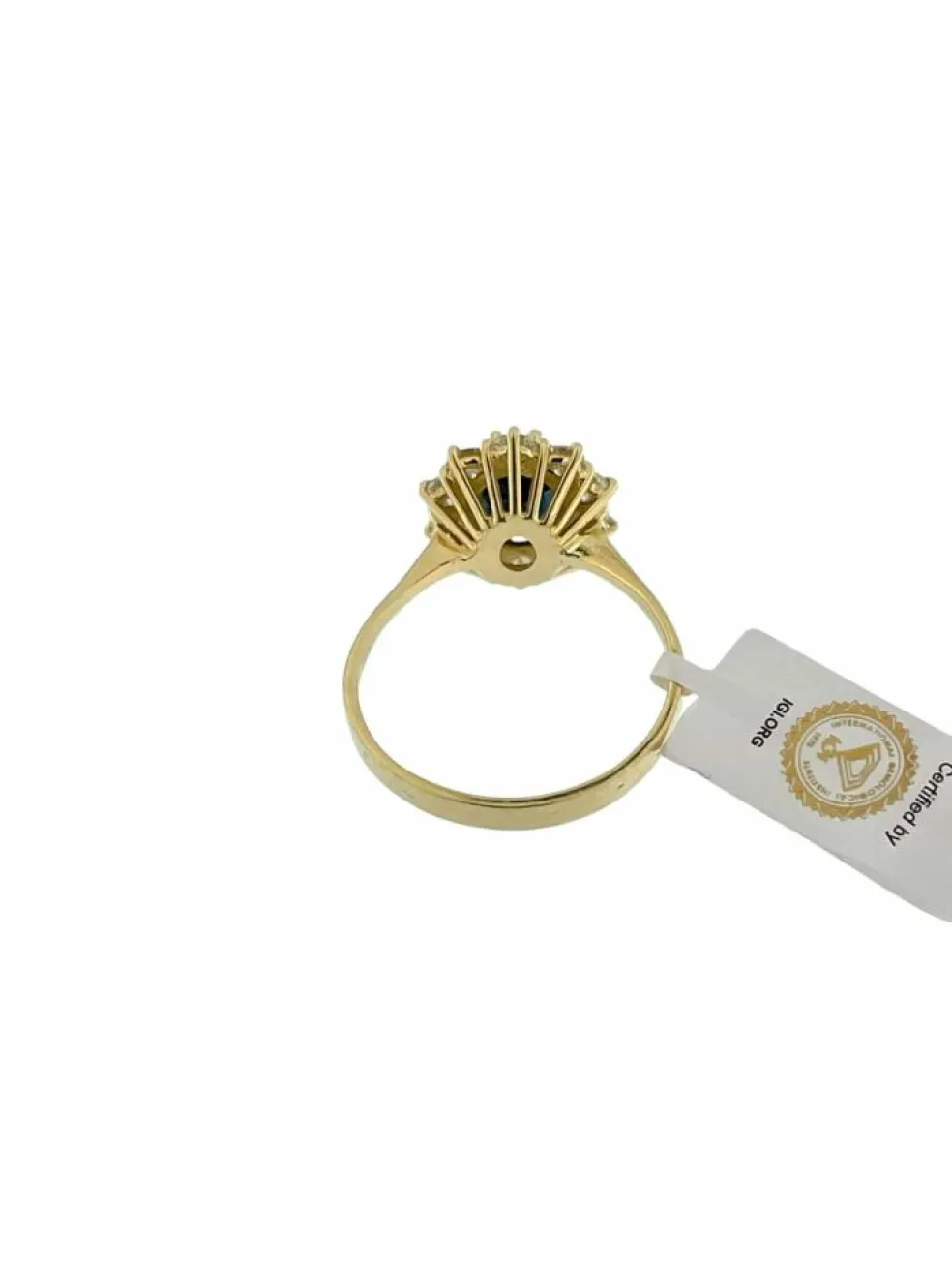Bague cocktail en or jaune saphir 2.60ct et diamants certificat IGI