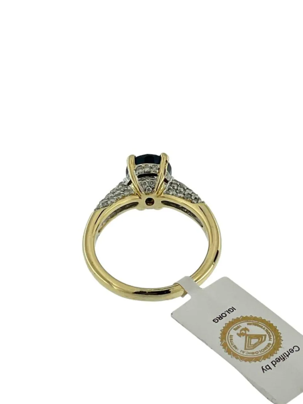 Bague cocktail en or jaune et blanc, diamants et saphir 2.5ct certificat IGI