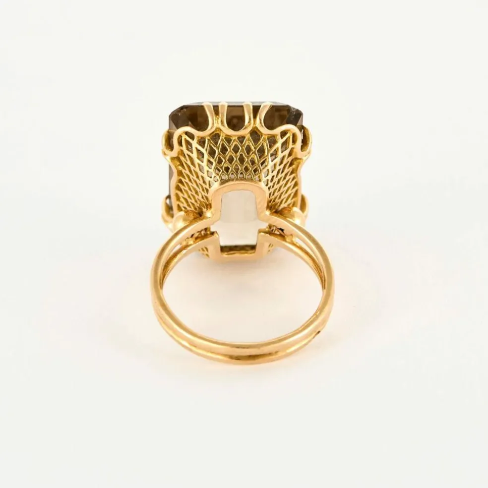 Bague cocktail en or jaune et quartz fumé