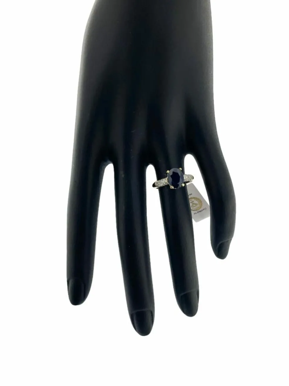 Bague cocktail en or jaune et blanc, diamants et saphir 2.5ct certificat IGI
