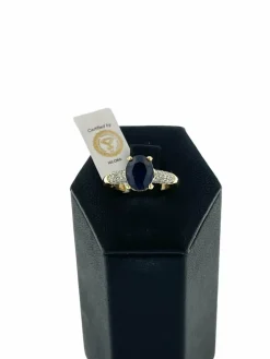 Bague cocktail en or jaune et blanc, diamants et saphir 2.5ct certificat IGI