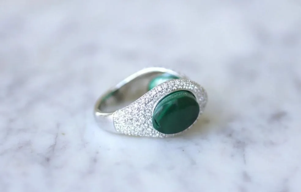 Bague Cocktail Gucci, malachite et diamants sur or blanc