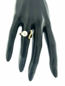 Bague cocktail italienne en or jaune avec diamants et perles