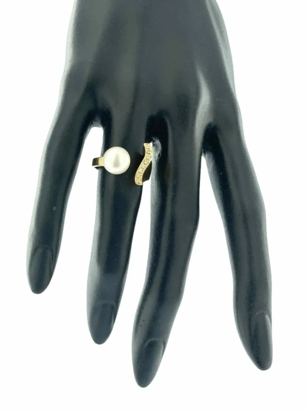 Bague cocktail italienne en or jaune avec diamants et perles