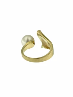 Bague cocktail italienne en or jaune avec diamants et perles