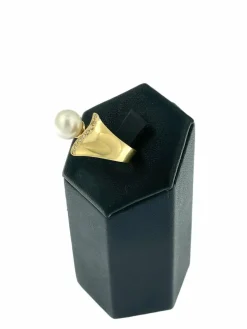 Bague cocktail italienne en or jaune avec diamants et perles
