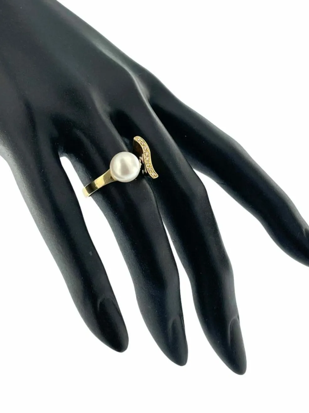 Bague cocktail italienne en or jaune avec diamants et perles