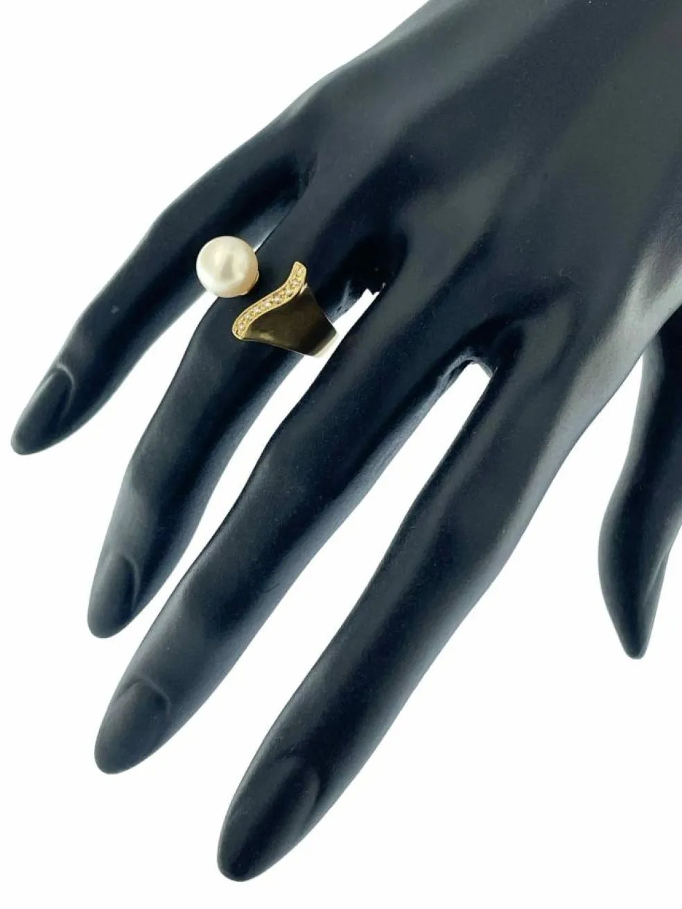 Bague cocktail italienne en or jaune avec diamants et perles
