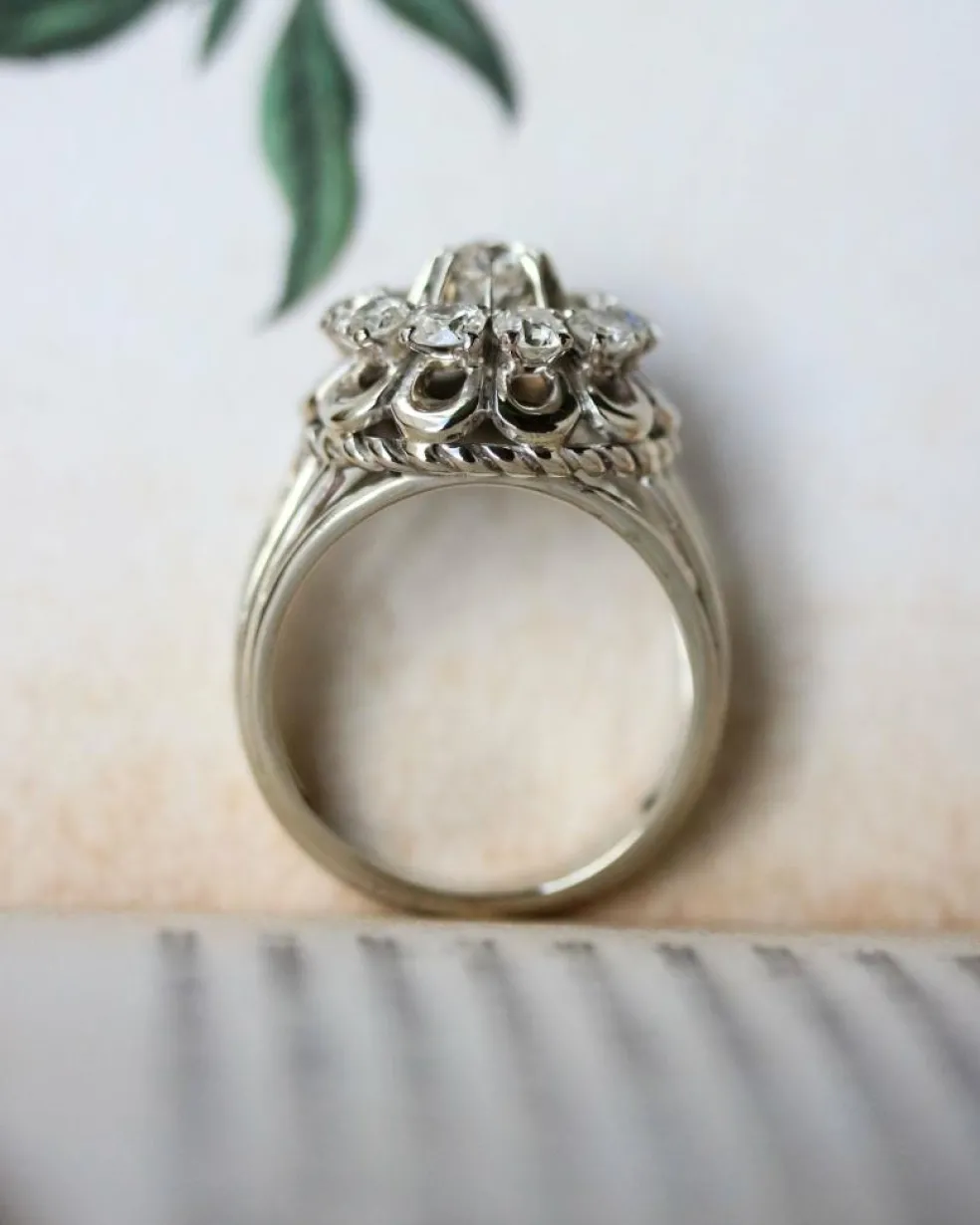 Bague cocktail Marguerite 1950 Or Diamants