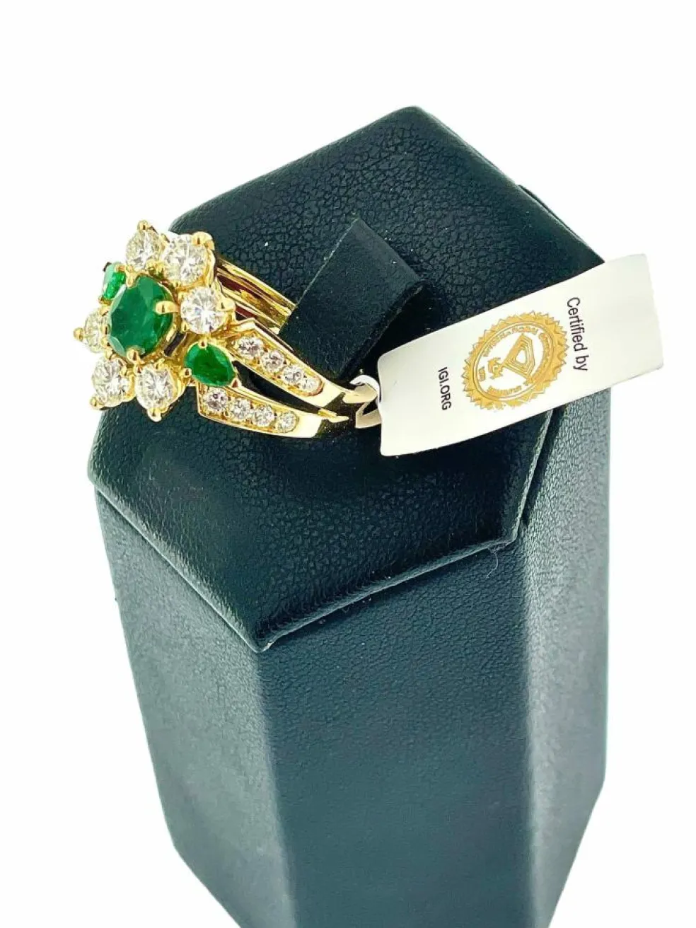 Bague cocktail émeraudes et diamants certificat IGI