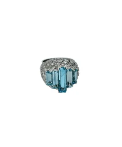 Bague cocktail or blanc et aigue-marines