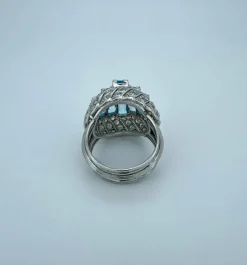 Bague cocktail or blanc et aigue-marines