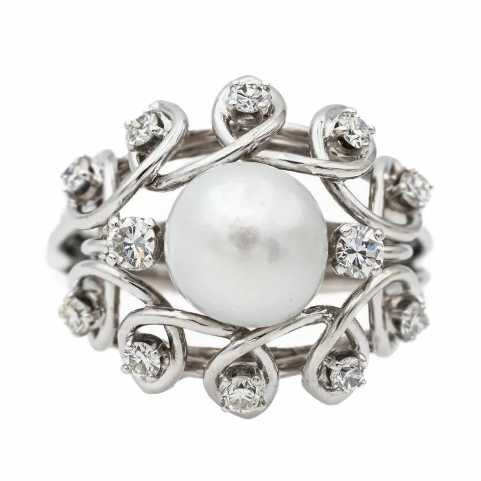 Bague Cocktail Or blanc Perle