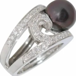 Bague cocktail Or blanc Perle Diamants