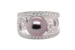 Bague cocktail Or blanc Perle Diamants