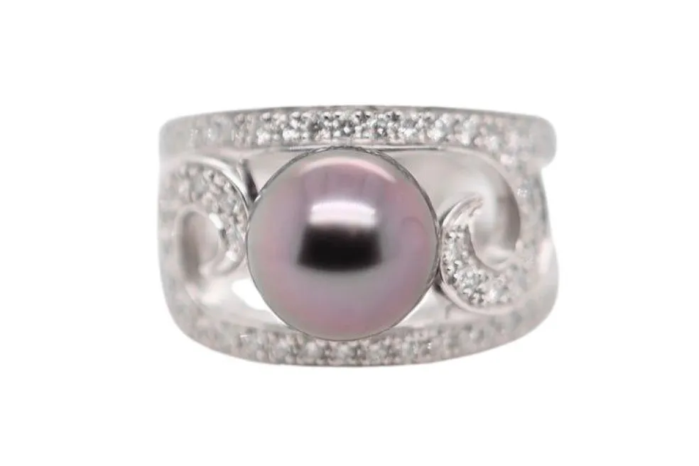 Bague cocktail Or blanc Perle Diamants