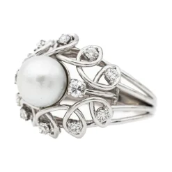 Bague Cocktail Or blanc Perle