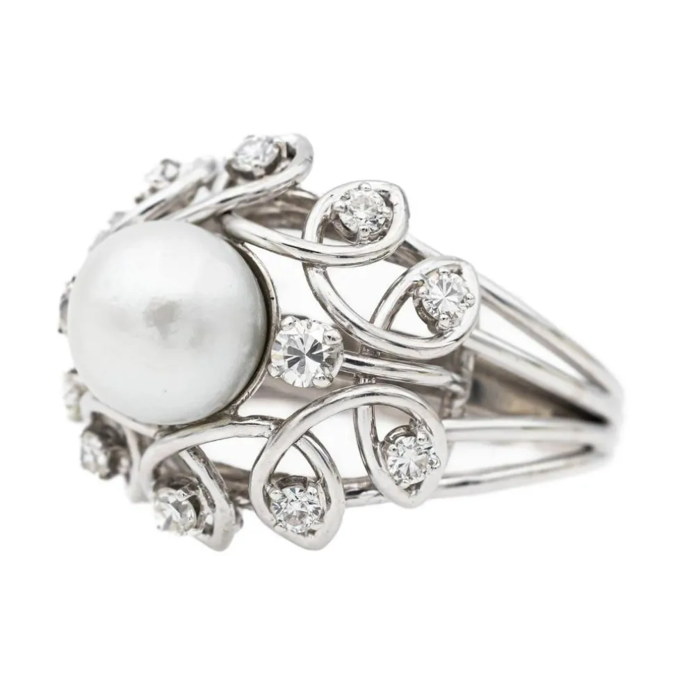 Bague Cocktail Or blanc Perle