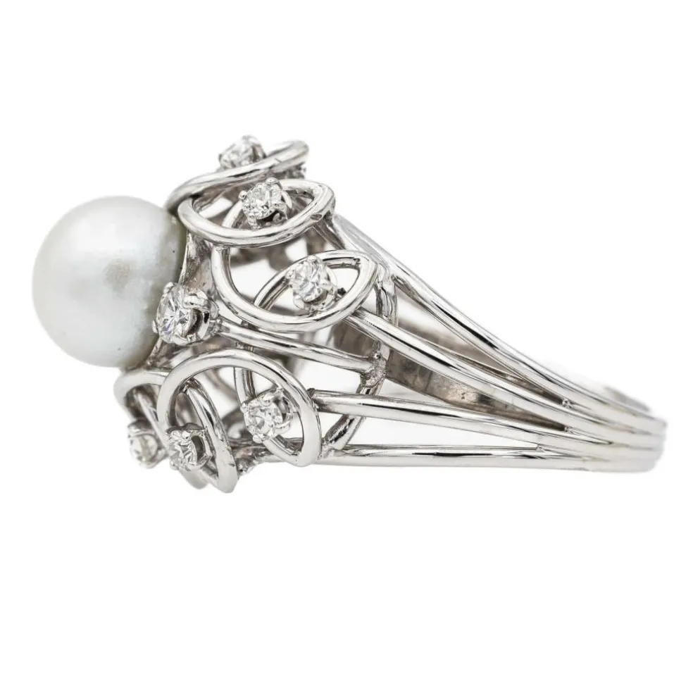 Bague Cocktail Or blanc Perle