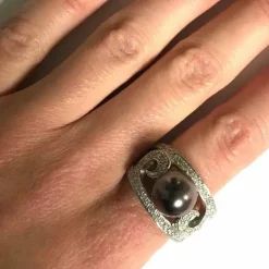 Bague cocktail Or blanc Perle Diamants