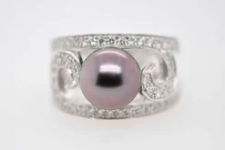 Bague cocktail Or blanc Perle Diamants