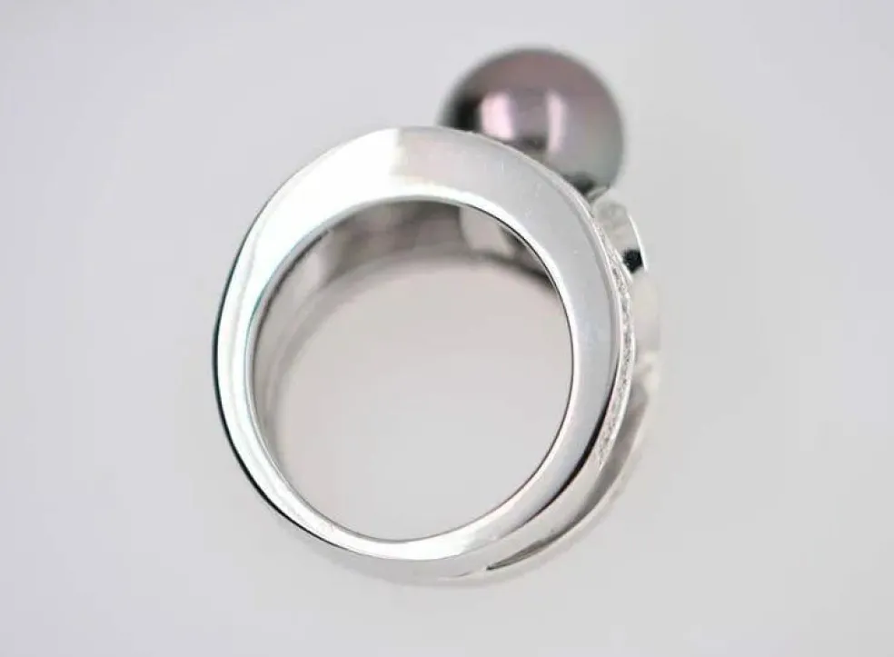Bague cocktail Or blanc Perle Diamants