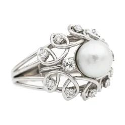 Bague Cocktail Or blanc Perle