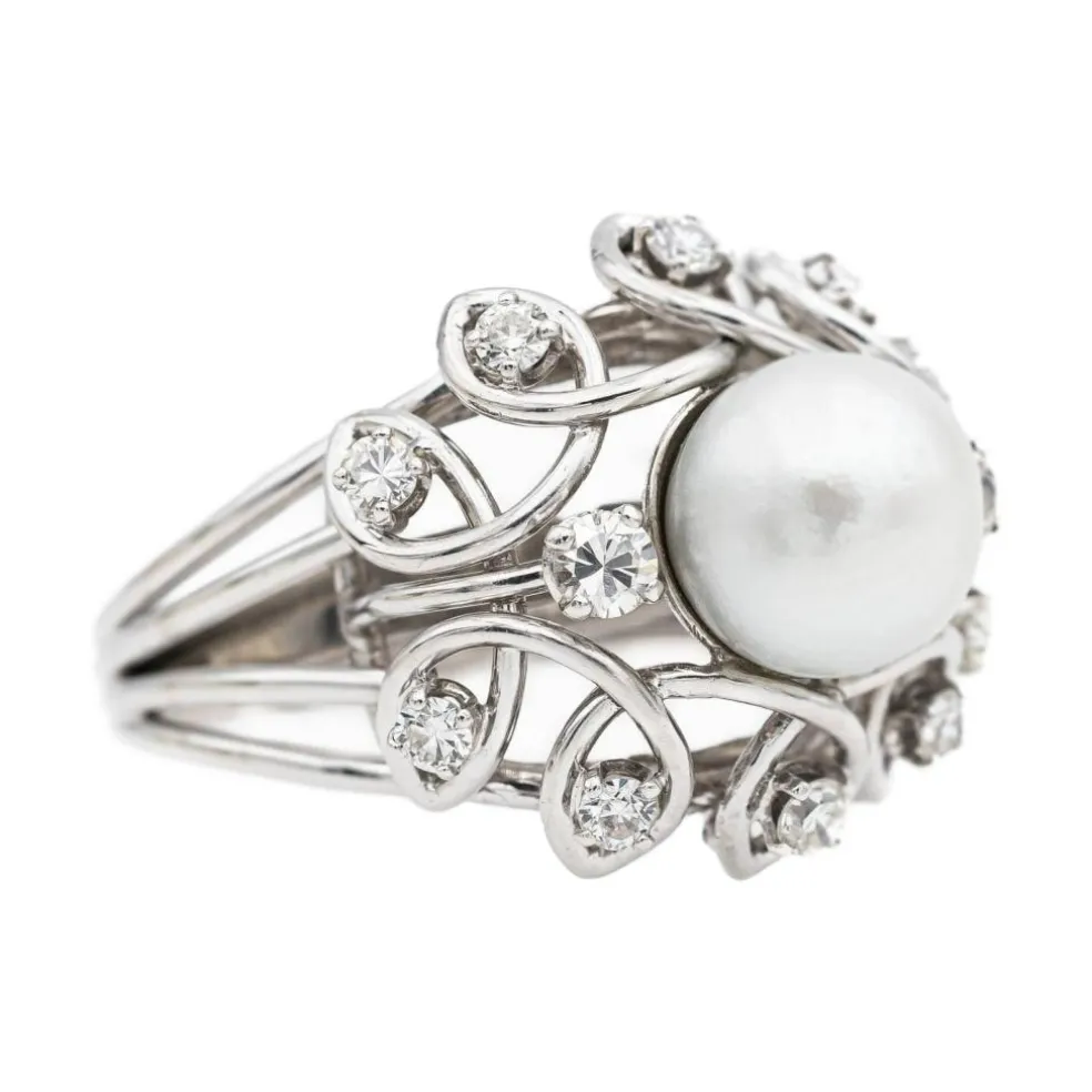Bague Cocktail Or blanc Perle