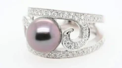 Bague cocktail Or blanc Perle Diamants