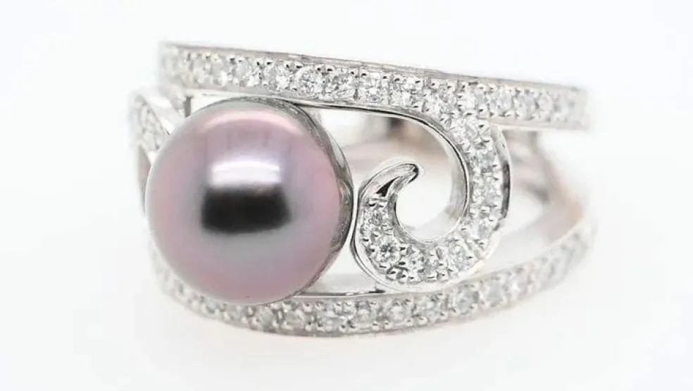 Bague cocktail Or blanc Perle Diamants