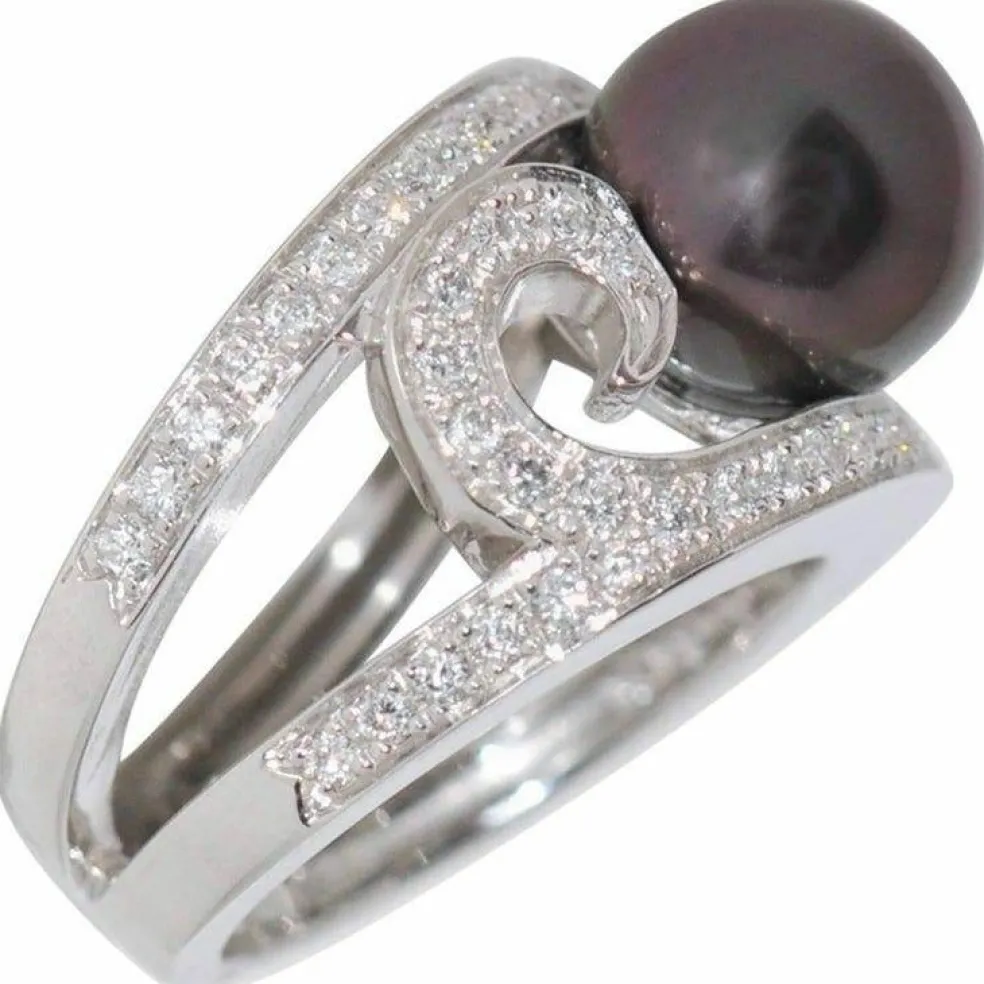 Bague cocktail Or blanc Perle Diamants