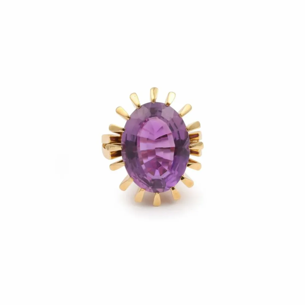 Bague Cocktail or jaune améthyste 14 Carats