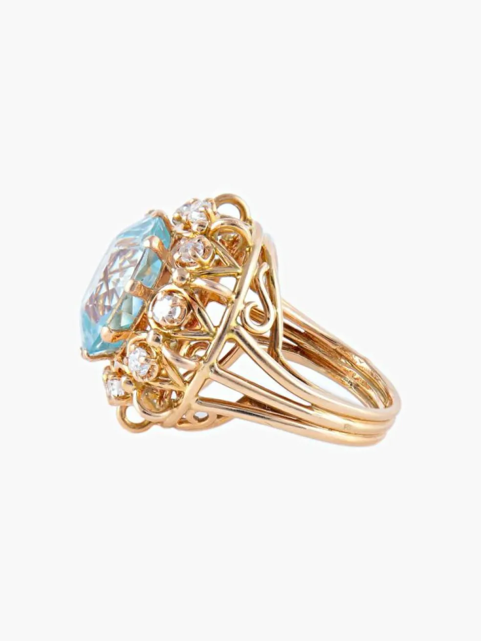 Bague Cocktail Or Jaune Aigue-marine & Diamants
