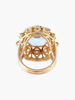 Bague Cocktail Or Jaune Aigue-marine & Diamants