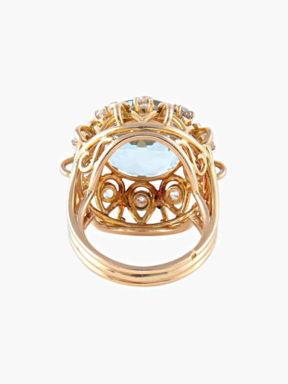 Bague Cocktail Or Jaune Aigue-marine & Diamants